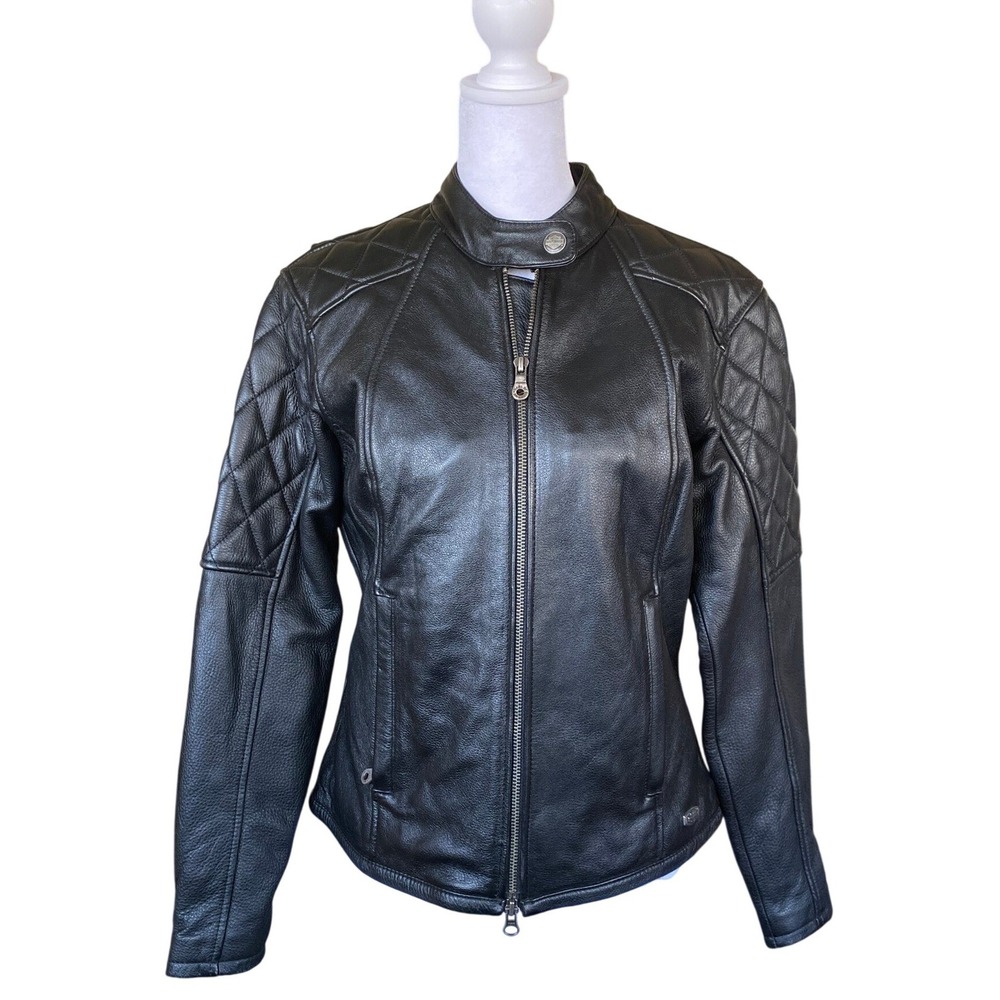 Harley Davidson Quilted Black Leather Biker Jacket Small Indie Sleaze Grunge 90s